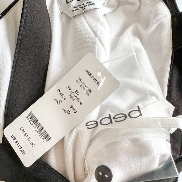 NWT! Bebe White Black Cage Yoke Midi Dress, Size Small - Picture 9 of 9